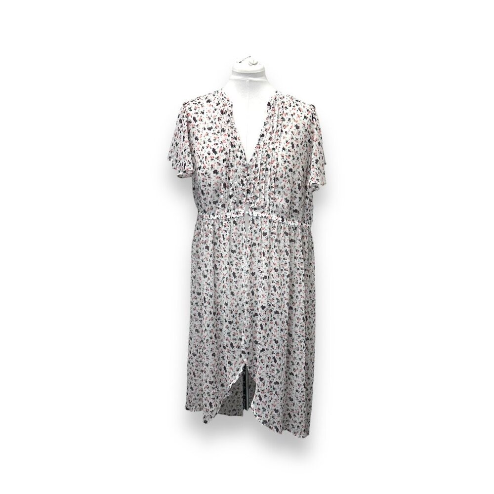 Torrid Women’s Plus White Ditsy Floral Chiffon Maxi Tunic Top Sheer Hi-Low 1X